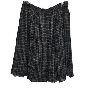 Chaus Pleated Plaid School Academia Black Gray Skirt Size‎ 10